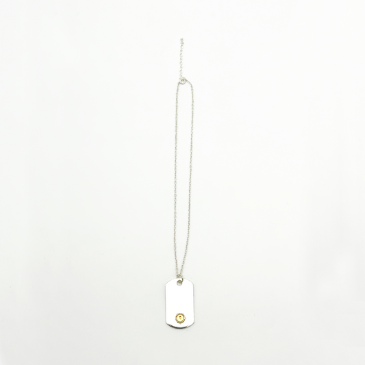Plate- Gold Seal M ID Tag Narrow Chain Necklace