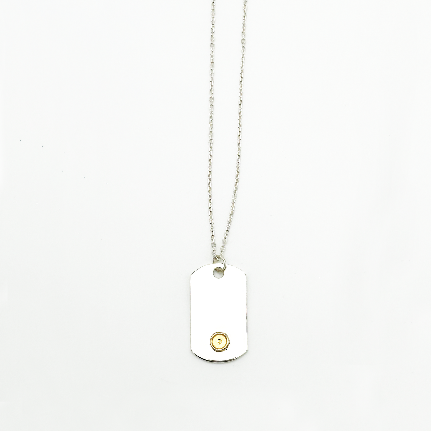 Plate- Gold Seal M ID Tag Narrow Chain Necklace